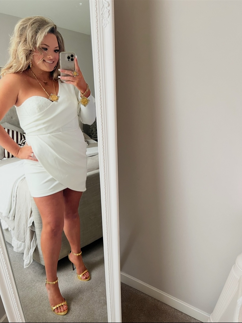 Lavish Alice One-Shoulder White Draped Mini Dress